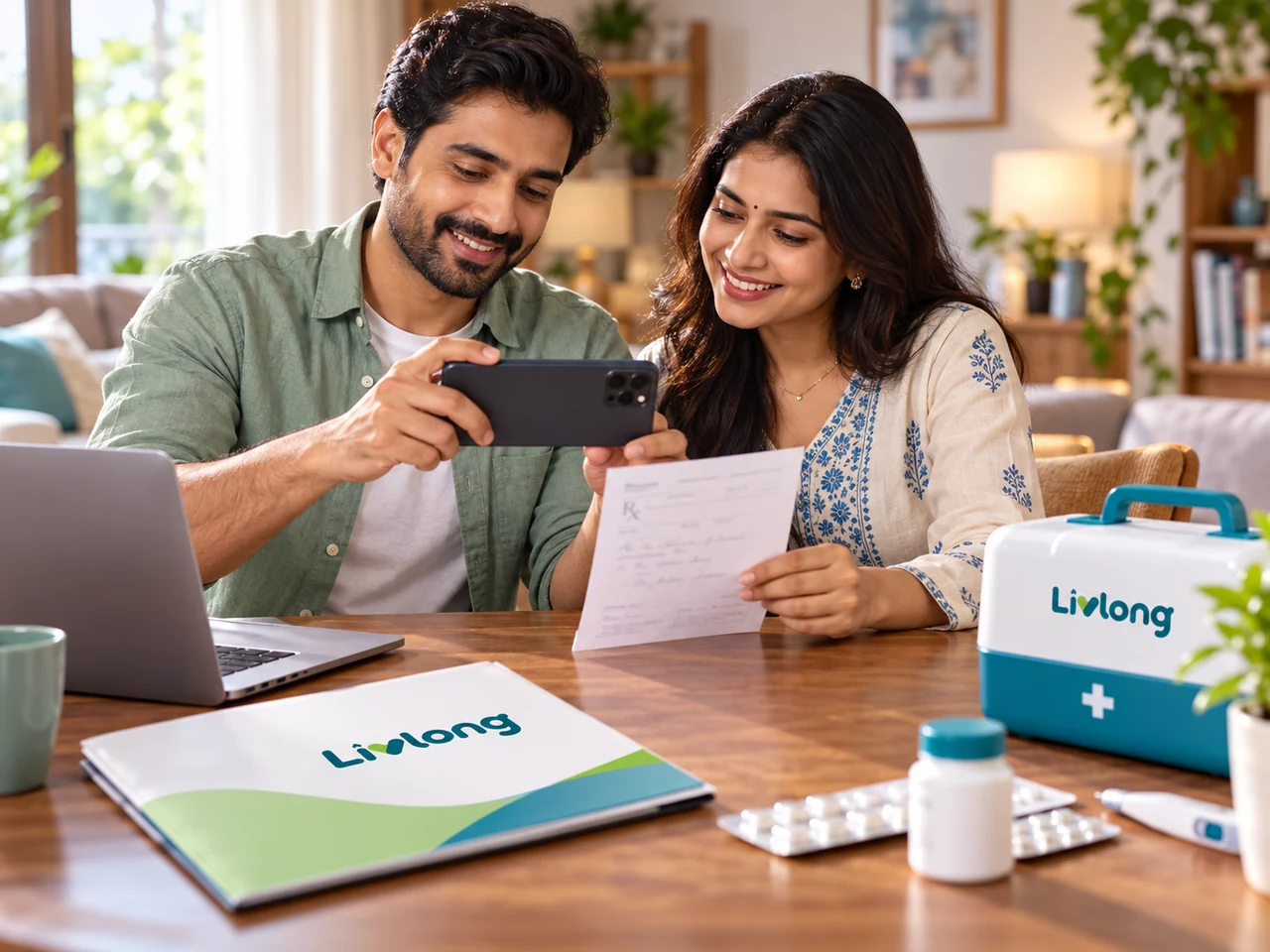 Couple reviewing their healthcare options together at home