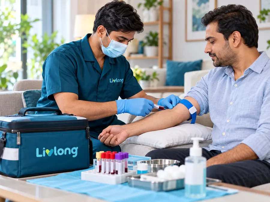 Livlong professional collecting a sample at home